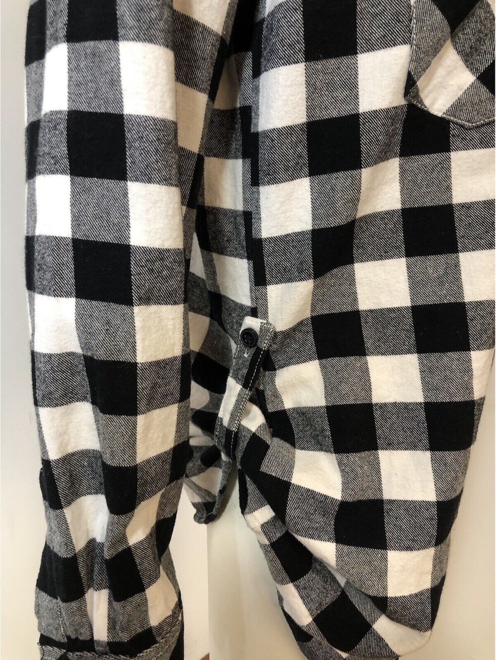 Matchstick Womens Medium Flannel Shirt Black White Buffalo Check Roll Tab Sleeve - Picture 3 of 9